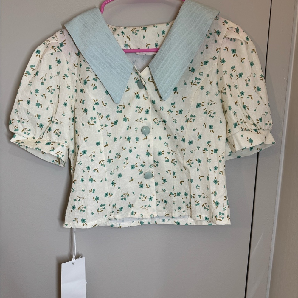 Floral Kids Shirt with Blue Collar